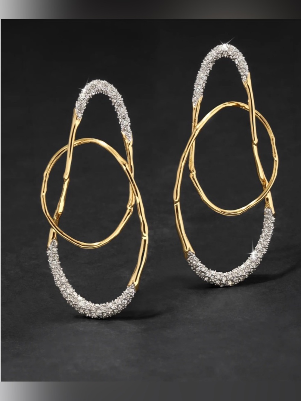 NEW Alexis Bittar Solanales Crystal Large Orbit Earrings Gold Clear JN21